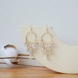 Long Tassel Flower Drop Earrings Women 14K Real Temperament Jewelry