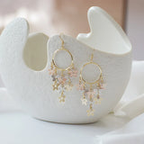 Long Tassel Flower Drop Earrings Women 14K Real Temperament Jewelry