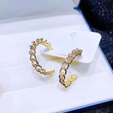 Hollow Shape C Earring for Women 14K Zircon Stud Earrings