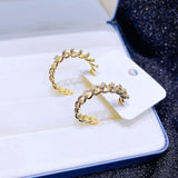 Hollow Shape C Earring for Women 14K Zircon Stud Earrings