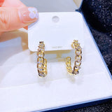 Hollow Shape C Earring for Women 14K Zircon Stud Earrings