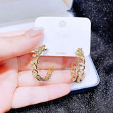 Hollow Shape C Earring for Women 14K Zircon Stud Earrings