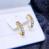 Hollow Shape C Earring for Women 14K Zircon Stud Earrings