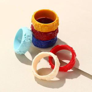 Colorful Flower Pattern Bangle Acrylic Resin Bracelet Retro Jewelry