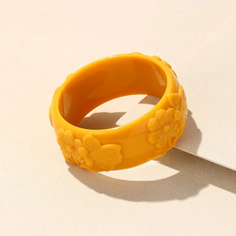 Colorful Flower Pattern Bangle Acrylic Resin Bracelet Retro Jewelry
