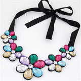 Flower Stone Crystal Choker Necklace Lovely Lace Statement Maxi Chunky Necklace