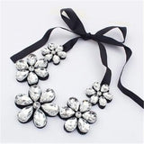 Flower Stone Crystal Choker Necklace Lovely Lace Statement Maxi Chunky Necklace
