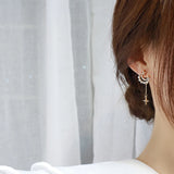14K Real CZ Tassel Stud Earrings Wedding Jewelry
