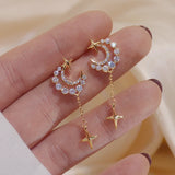 14K Real CZ Tassel Stud Earrings Wedding Jewelry