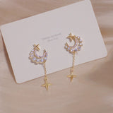 14K Real CZ Tassel Stud Earrings Wedding Jewelry