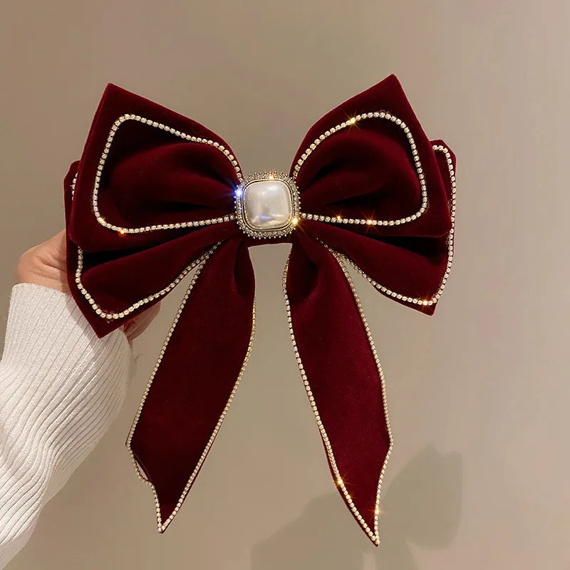 Velvet Bow Hair Pins Rhinestone Pearl Hair Clips for Women