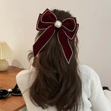 Velvet Bow Hair Pins Rhinestone Pearl Hair Clips for Women