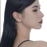 925 Silver Double Layer Hollow Out Geometric Ear Clip with Diamond Tassel