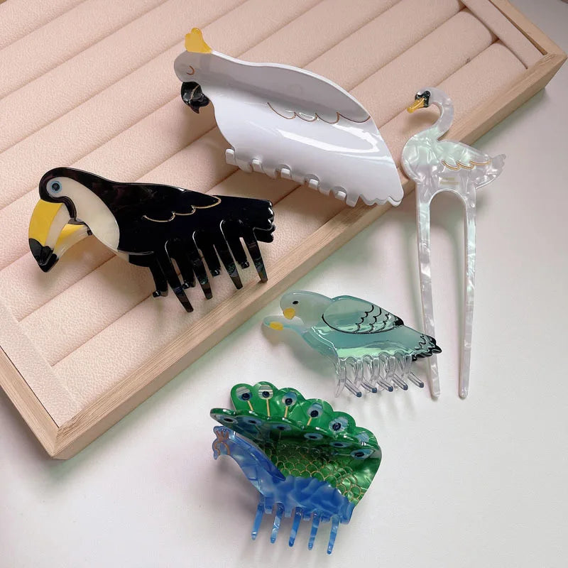 Animal Acetic Acid Hair Clip Claw Retro Colorful Bird Shark Clip Hair Accessorie