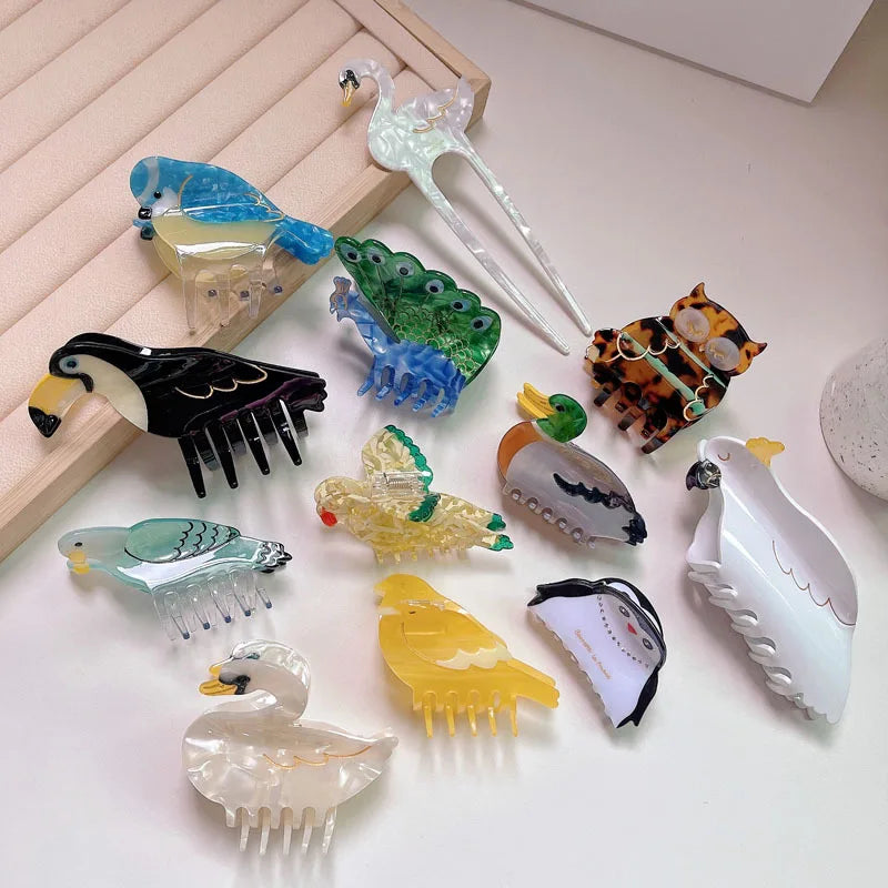 Animal Acetic Acid Hair Clip Claw Retro Colorful Bird Shark Clip Hair Accessorie