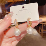 Micro Inlaid Zircon Two Wearing Pearl Ear Clasps Small Earrings