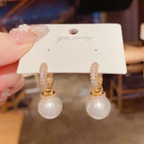 Micro Inlaid Zircon Two Wearing Pearl Ear Clasps Small Earrings