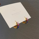 Colorful Agate Bead Earrings Sweet Spring Summer C-shaped