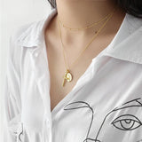 925 Silver Gold-plated Cross Coin Round Tag Necklace