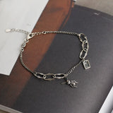 925 Silver Bracelet Retro Style Square Letter Cartoon Bunny Asymmetric Chain