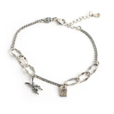 925 Silver Bracelet Retro Style Square Letter Cartoon Bunny Asymmetric Chain