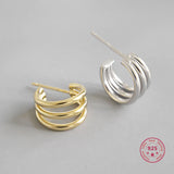 925 Silver Ear Studs Three Lines Wild Circle Style
