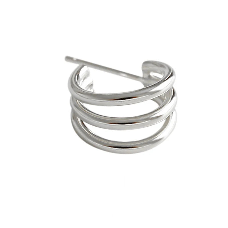 925 Silver Ear Studs Three Lines Wild Circle Style