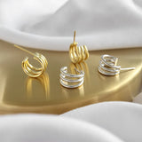 925 Silver Ear Studs Three Lines Wild Circle Style