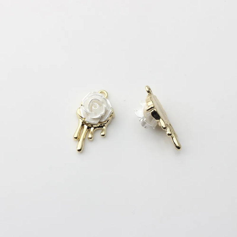 Alloy Plating 3D Pearl Rose Pendant DIY Earrings Necklace