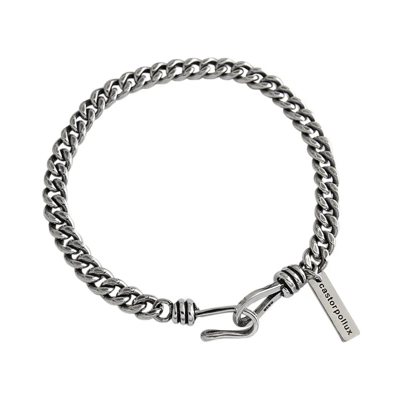 S925 Sterling Silver Bracelet Cold Wind Retro Chain Tag Bracelet