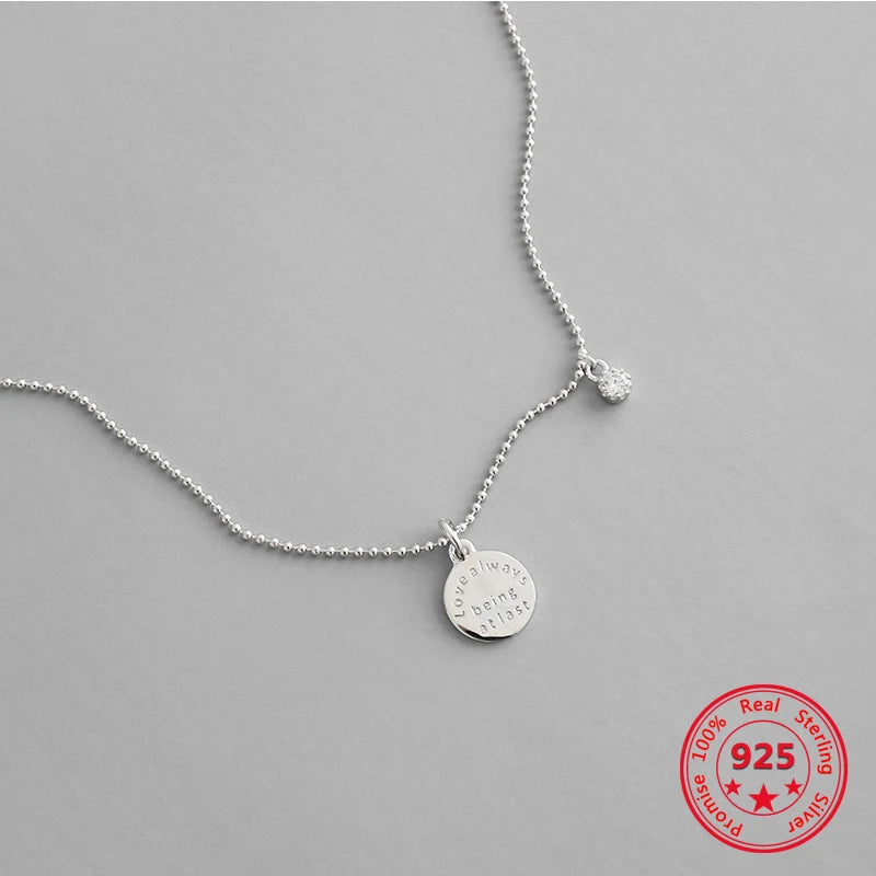 S925 Sterling Silver Round Bead Chain Necklace with Micro-set Zircon