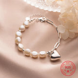 925 Sterling Silver Love Pearl Bracelet Bijo Women's Accessories Gift