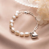 925 Sterling Silver Love Pearl Bracelet Bijo Women's Accessories Gift