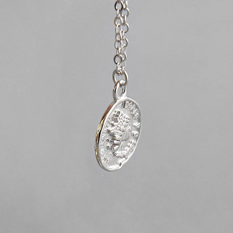 Vintage Style S925 Sterling Silver Coin Pendant Necklace