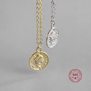Vintage Style S925 Sterling Silver Coin Pendant Necklace