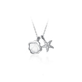 S925 Sterling Silver Starfish Shell Pendant Ocean Style Necklace