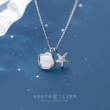 S925 Sterling Silver Starfish Shell Pendant Ocean Style Necklace