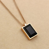 Gold-Plated Square Gemstone Pendant Necklace