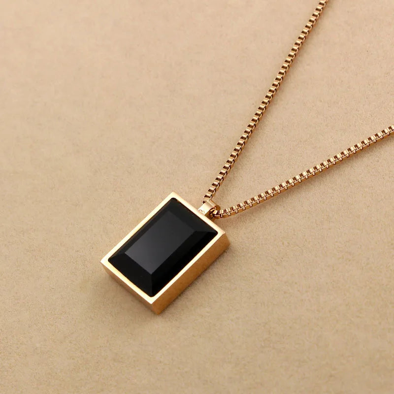 Gold-Plated Square Gemstone Pendant Necklace