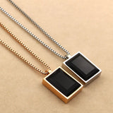 Gold-Plated Square Gemstone Pendant Necklace