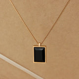 Gold-Plated Square Gemstone Pendant Necklace