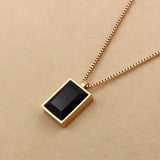 Gold-Plated Square Gemstone Pendant Necklace