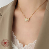 Zircon Butterfly Pendant Necklace Women's Titanium Steel Plated 18K