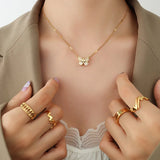Zircon Butterfly Pendant Necklace Women's Titanium Steel Plated 18K