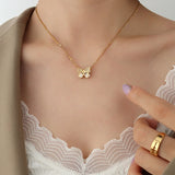 Zircon Butterfly Pendant Necklace Women's Titanium Steel Plated 18K