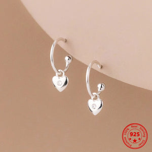 Retro Style 925 Silver Diamond Heart Earrings