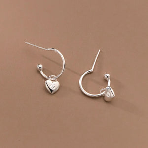 Retro Style 925 Silver Diamond Heart Earrings