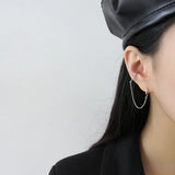 S925 Geometric Square Chain Tassel Ear Buckle Silver Earrings