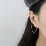 S925 Geometric Square Chain Tassel Ear Buckle Silver Earrings