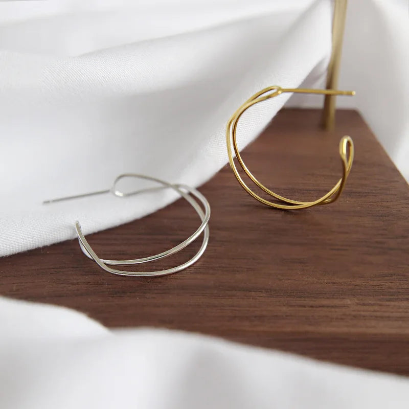 S925 Interwoven Wavy Twisted Silver Earrings